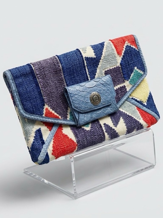 henri bendel Handbags - Rare Henri Bendel Woven Geometric Navy Clutch Bag Vintage